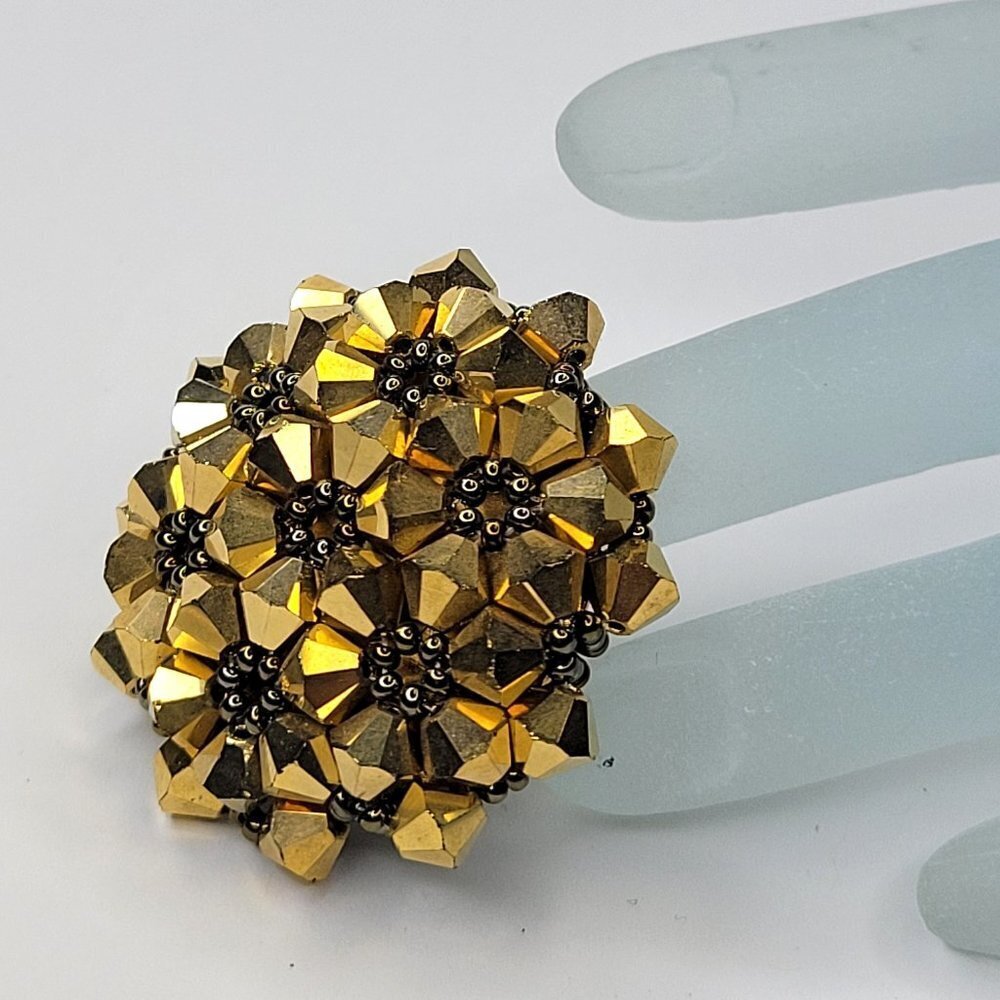 Gold Sparkling Crystal Ring Cluster Ring Glitter Bicone Beads Stretch Ring